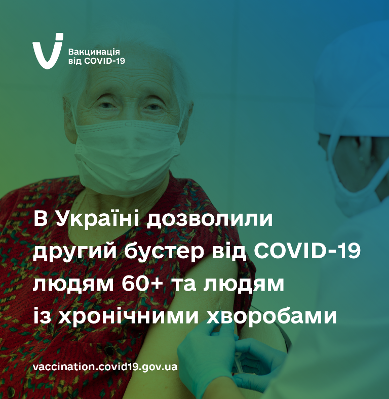В Україні дозволили другу бустерну дозу від COVID-19 людям 60+ та людям із хронічними хворобами   